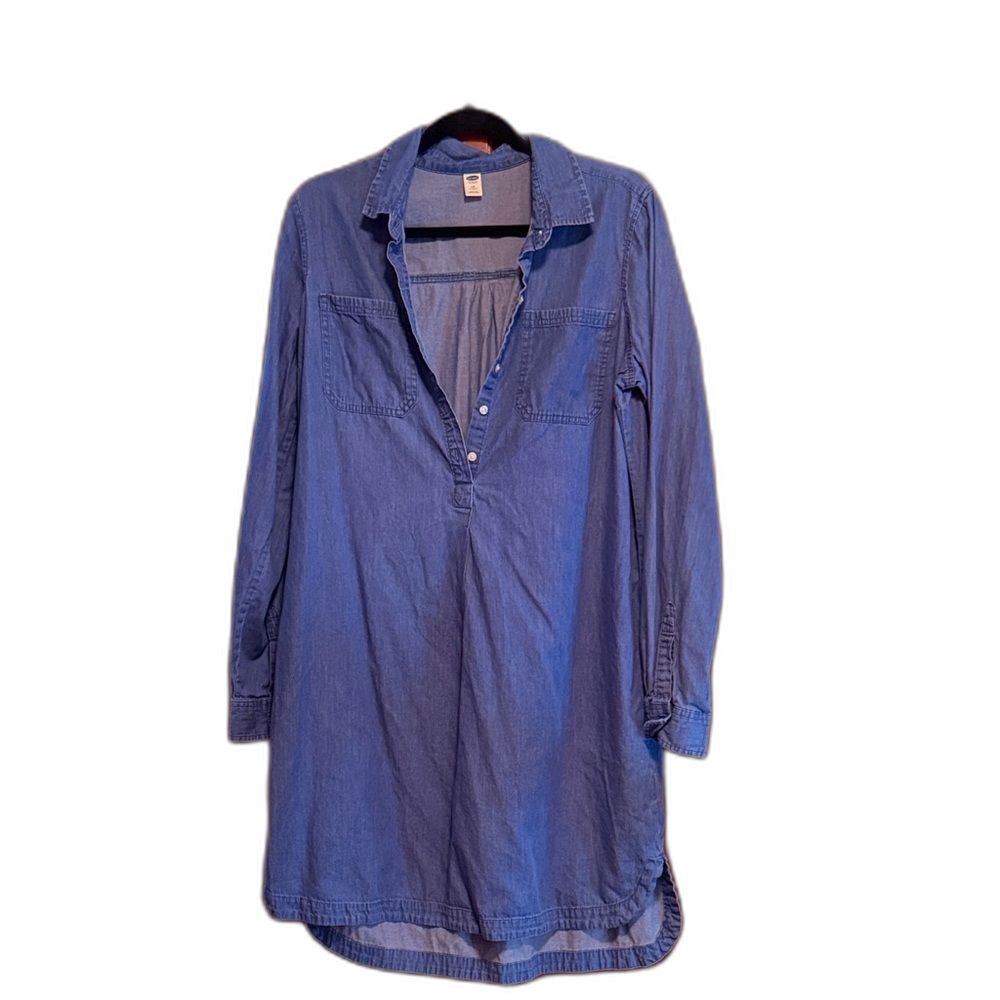 Old Navy Denim Shirt Dress Women L Blue Long Sleeve Mini Coastal Cowgirl Western - Picture 2 of 4